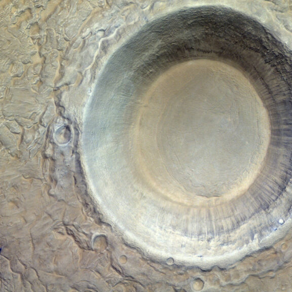 Mars crater birds eye utopia